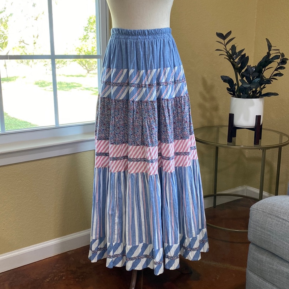 Vintage Buckles Cotton Cottagecore Patchwork Floral Maxi Skirt